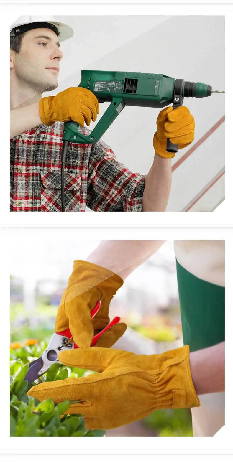 Work Gloves Cowhide Leather Men Working Welding Safety Protective Garden Sports MOTO Driver Wear-resisting Construction Gloves