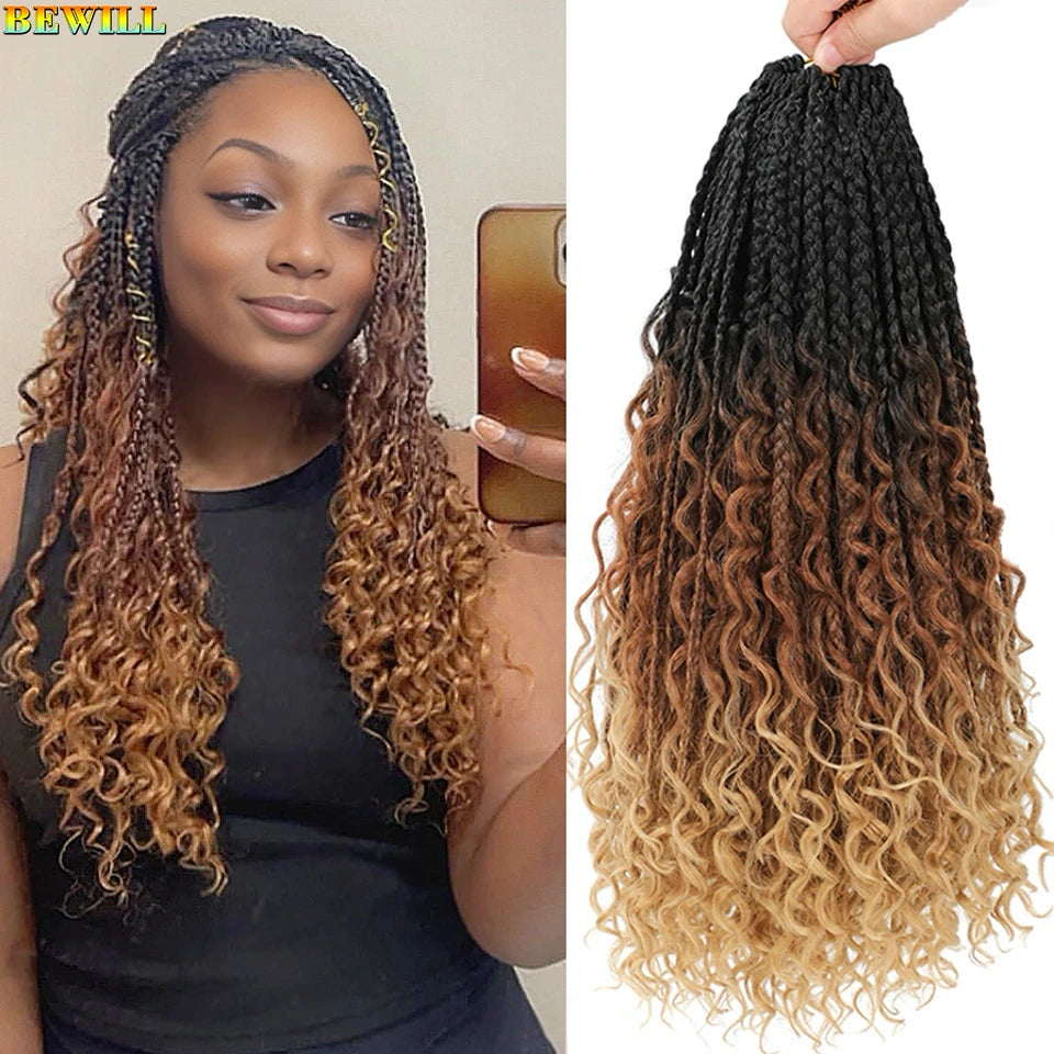 18" Long Boho Braids Extensions Goddess Box Braids Crochet Hair Black Purple Pink Synthetic Braiding Hair Bohemian Hippie Braids