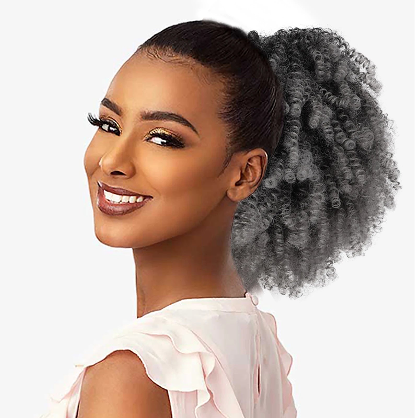 Afro Puff Crépu Bouclé Queue de Cheval à Cordon Extension Chignon pour Femmes Noires Perruque Courte Synthétique Afro Crépu Bouclé Postiche Cheveux Afro