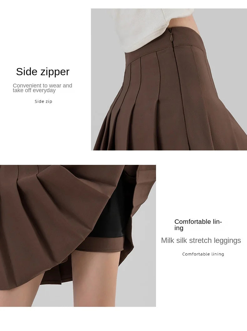 Women's Skirt Korean Style Miniskirt A-line Short Rokken College Girls Falda Short De Mujer  Black Pleated Skirt with Shorts