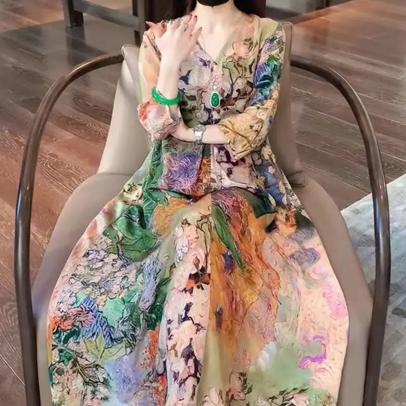 Design-sensual Long Dress for Women New French High-end Temperament Romantic Printed Fashionable Skirt
