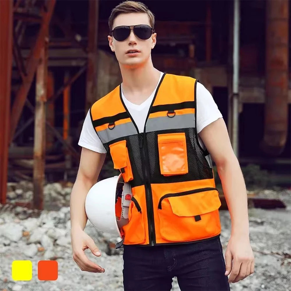 Workwear Safety Vest High Visibility Construction Building Work Waistcoats with Multi Functional Pockets Hi Vis Vests