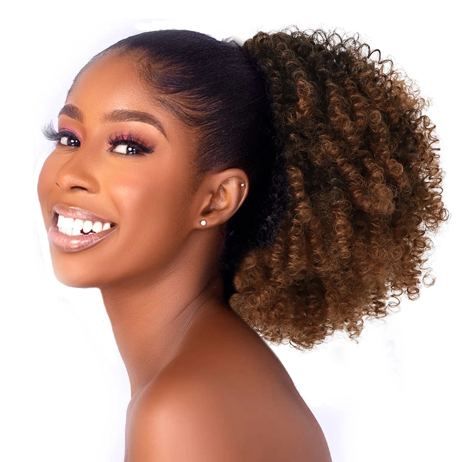Afro Puff Crépu Bouclé Queue de Cheval à Cordon Extension Chignon pour Femmes Noires Perruque Courte Synthétique Afro Crépu Bouclé Postiche Cheveux Afro