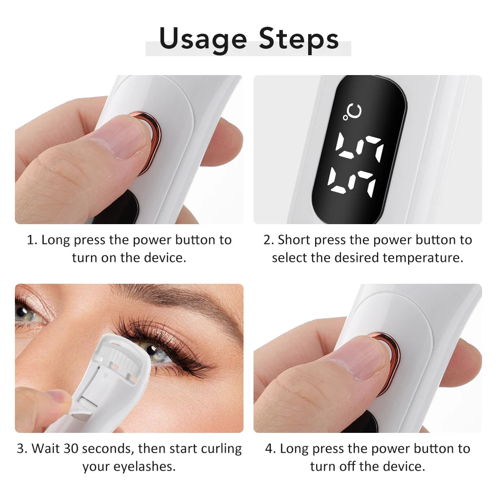Electric Heated Eyelash Curler Rechargeable Digital Display 3 Heat Eyelash Curling Machine Long-Lasting Naturally Makeup Tool