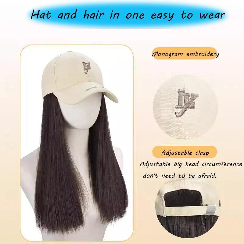 Synthetic Wig Hat Integrated Female New Highlight Fashion Hat Wig Fashion Baseball Cap Long Straight Hair Daily Wear