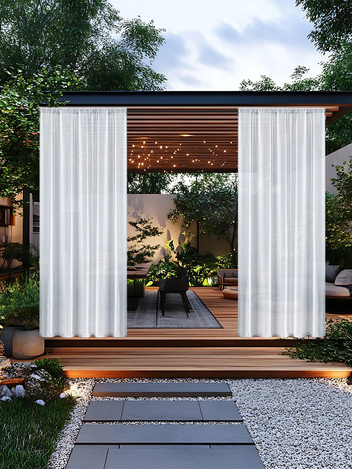 1pc Modern Waterproof Outdoor Curtain,  Solid Window Screen, Sheer Curtains for Terrace Balcony Showcase, Summer Curtains