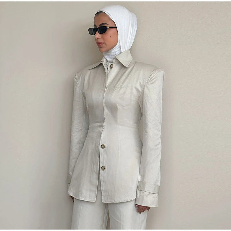 Chic Single Breasted Pants Sets Women Lapel Full Sleeve  Slim Waist Tops Straight Pants  Autumn Lady Street Commute Suits