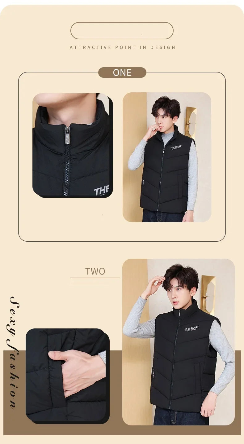 Vest Jacket Men Cotton Padded Jackets Men Clothing Autumn Winter Warm Sleeveless Jackets Men Waist Coats 2025 Hip Hop Coats