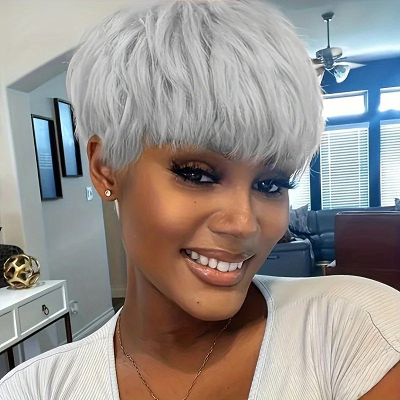 Pixie Cut Wigs With Bangs Blond Short Layered Pixie Wigs Natural Synthetic Hair For Women Daily Use 6 Inch