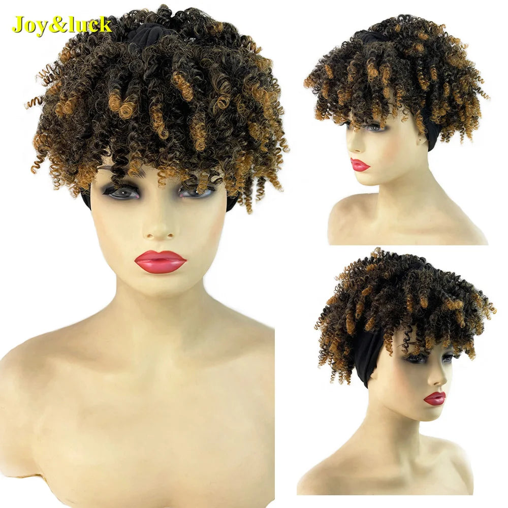 Burgundy Afro Curly Headband Wig