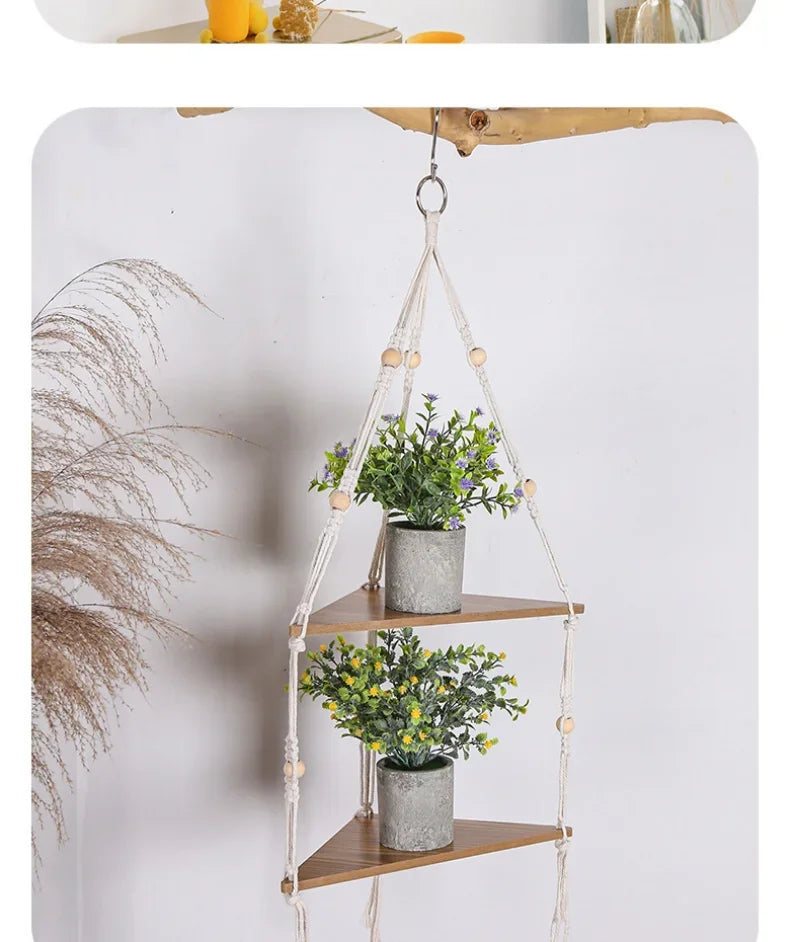 Floating Shelves Wood Stand Boho Home Decor Corner Shelf Wall Hanging Decor Triangle Shelf Display Stand Home Decoration Crafts