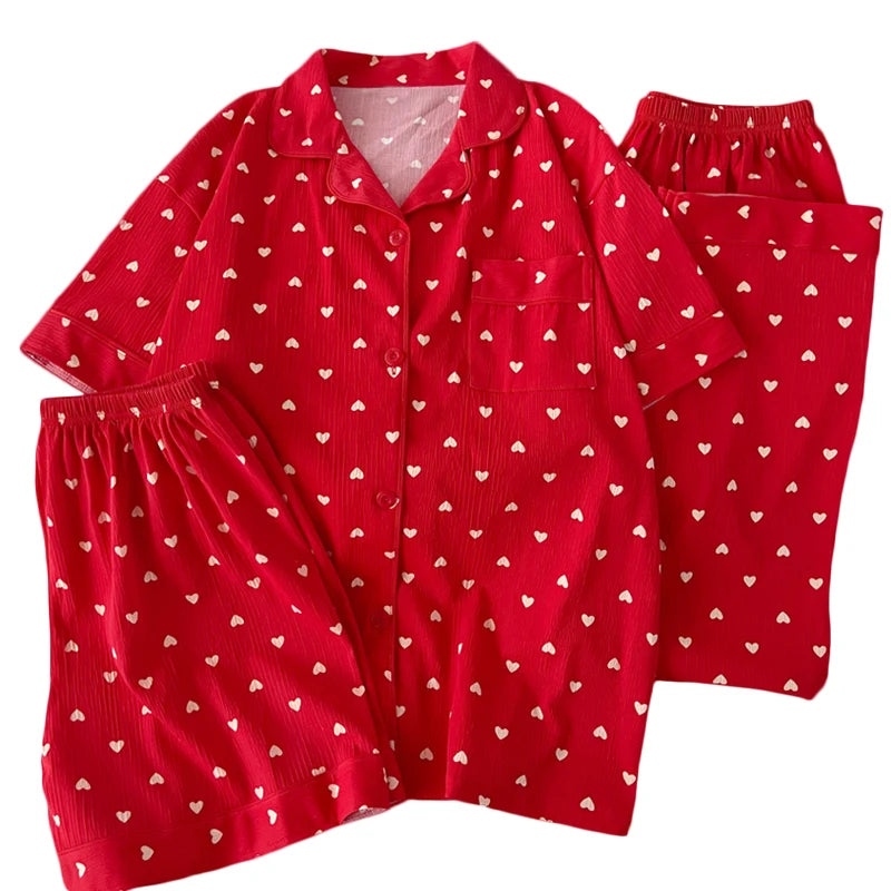 Women Pajamas Sets Short Sleeve Nightwear Top and Pants Sleepwear 3 Piece Pjs Loungewear Fashion Print Pyjamas Set Nightwear