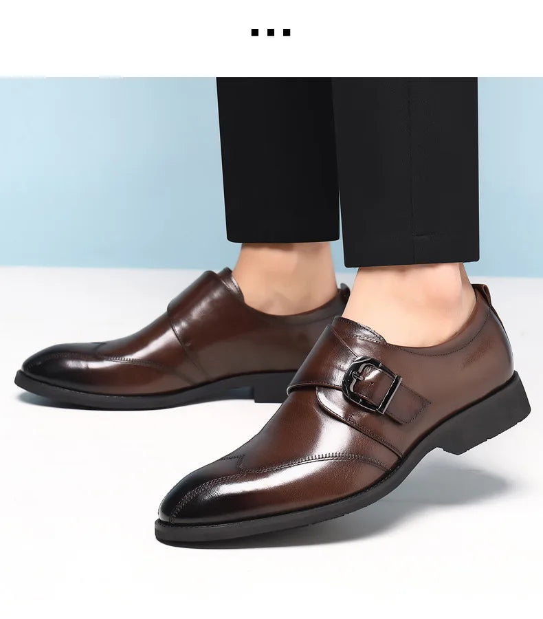 Zapatos de vestir de negocios para hombre con cierre, zapatos de cuero formales para hombre, calzado Oxford, mocasines Oxford de cuero de alta calidad para hombre