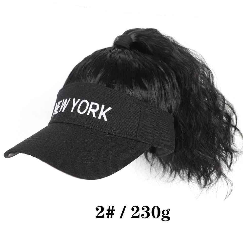 Extensiones de cabello sintético para mujer, rizadas, coleta, pelucas, sombrero, cubierta de cabeza conectada, gorra con visera, peluca para mujer, uso primavera-verano
