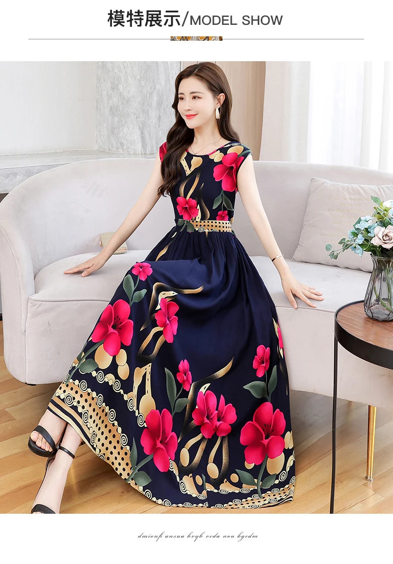 New Fashion  Summer Print Women Short Sleeve Cotton Plus Size Women Clothing Dress Ladies Large Size Vestidos dresses
