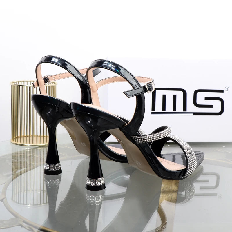 Luxury elegant green shoes  summer new high heels fashion Joker fashion fairy sandals Rhinestone buckle with women's shoes