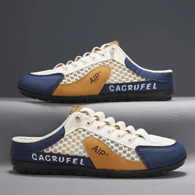 Men's Half Slippers Fashion Outdoor Casual Shoes for Men Walking Flats Soft Sole Support Slipper Mesh Breathable Slip-On Loafers