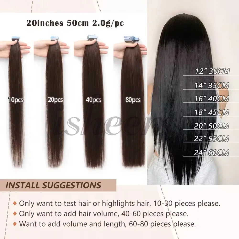 Mini Tape in Human Hair Extensions Machine Remy Adhesive Seamless Tape In Hair Straight Hair Extensions 10pcs/pack 12-24 Inches
