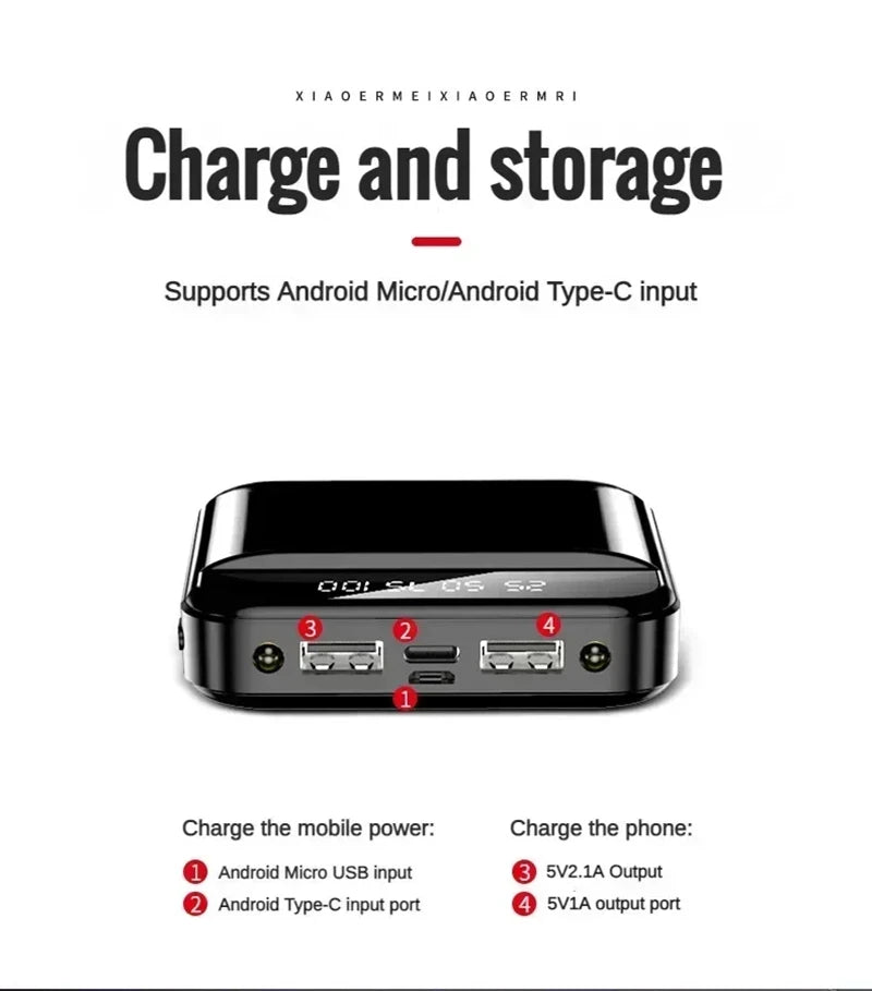 20000mah Large Capacity Mobile Power Bank Battery Display LED Lighting Mini Portable Outdoor Phone Universal Fast Charging