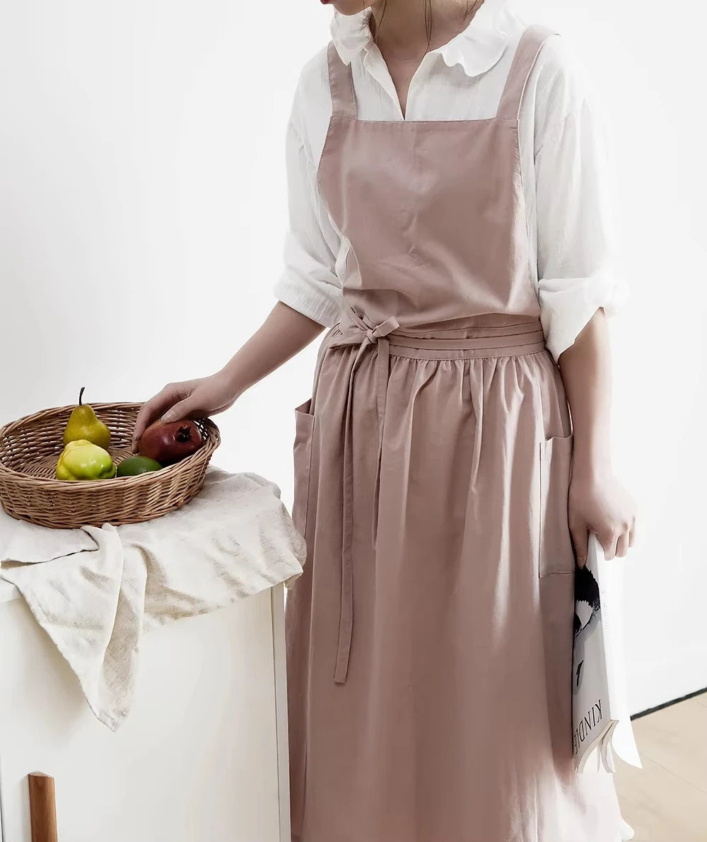 Waterproof Women Girls Vintage Apron Adjustable Gardening Works Cross Back Cotton/Linen Blend Aprons Pinafore Dress