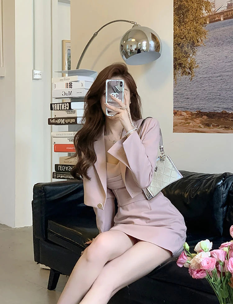 Sexy Suit with Skirt and Blazer Womens Short 2 Sets Outfit Mini Summer Night Club Two Piece Set for Women Formal Event Pink