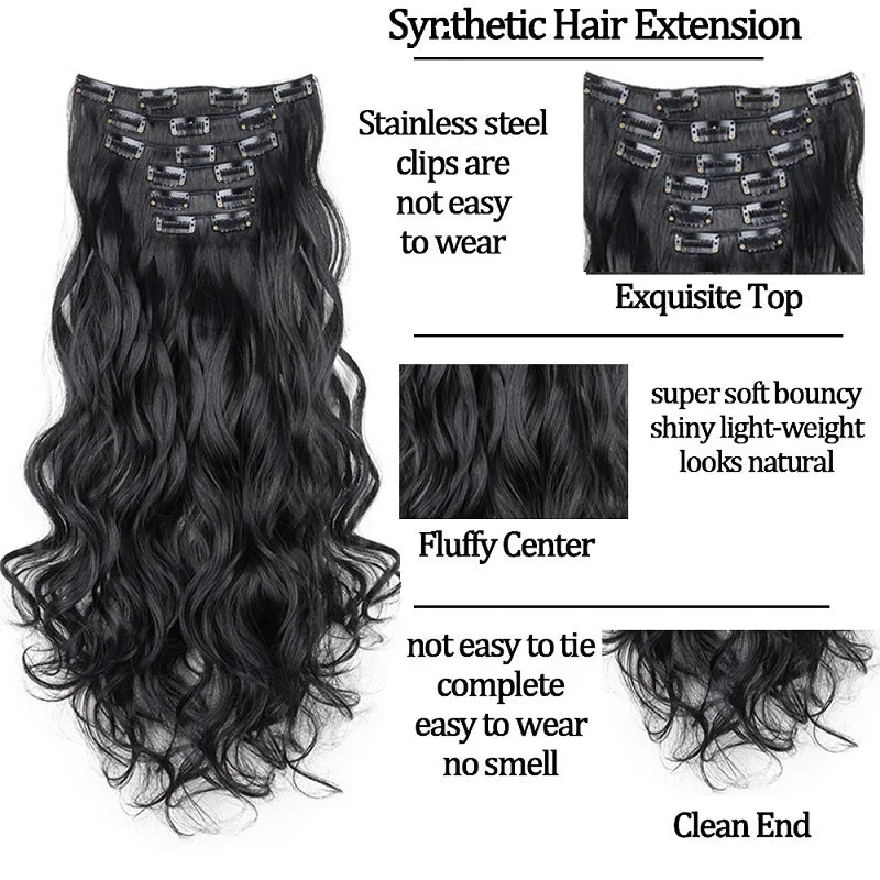 24" Long Curly Clip-In Hair Extensions – Soft, Ombre & Heat-Resistant