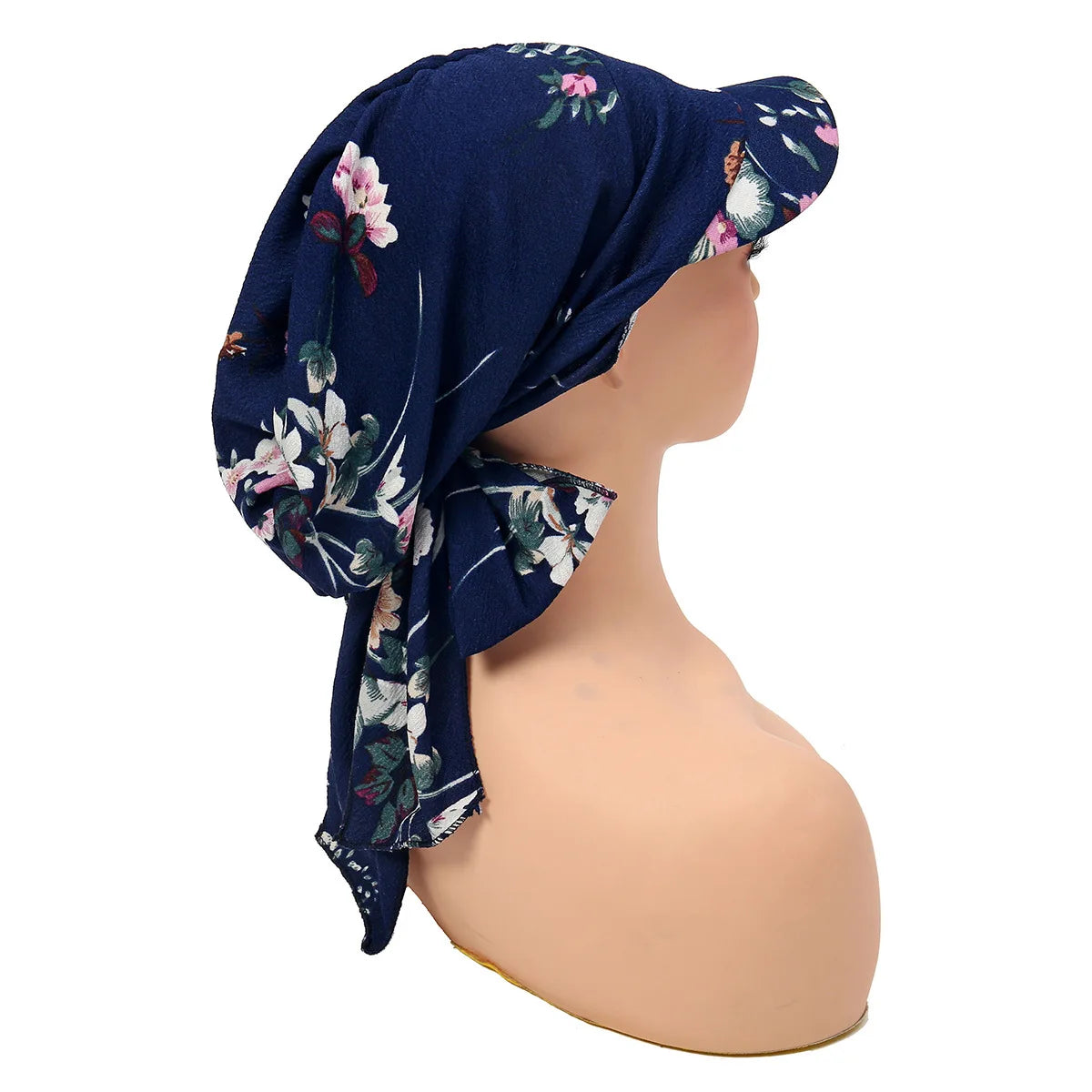 Fashion Print Women Hijab Caps Wrap Hair with Brim Turban Bonnet Breathable Comfortable Ladies Headscarf Hat Hide Hair
