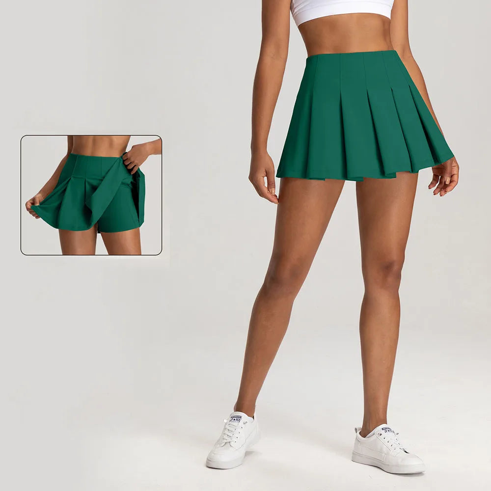 Women's Yoga Skirt - Anti-Slip Fake Two-Piece Tennis Skirt with Built-in Shorts, High Waist Slimming Workout Skirt for Badminton