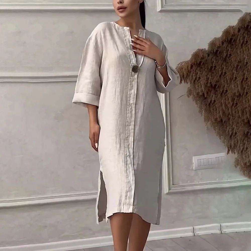 Y2k Long Sleeve Linen Maxi Dress Women Summer Summer Casual Solid Color Party Loose Long Dresses Elegant Vestidos