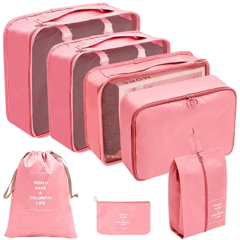 7PCS Travel Packing Cubes Luggage Pouches Organiser Clothes Suitcase Storage Bag