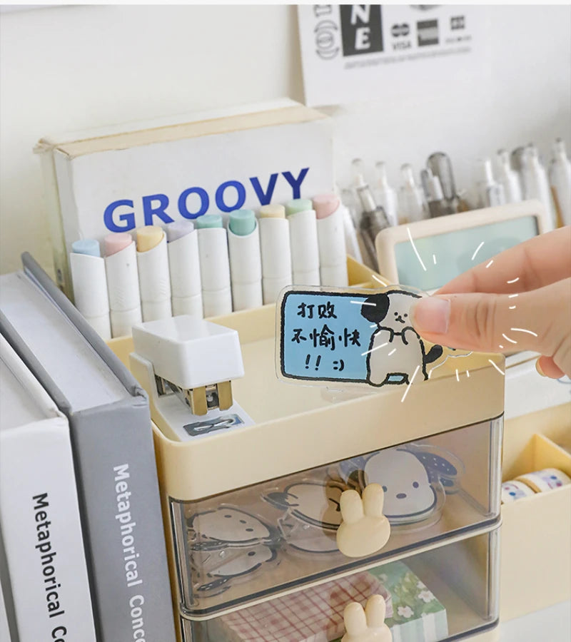 Desktop Transparent Cosmetics Storage Box Desktop Organizer with Drawers Pen Holder Stationary Storage Rack for Office Desks