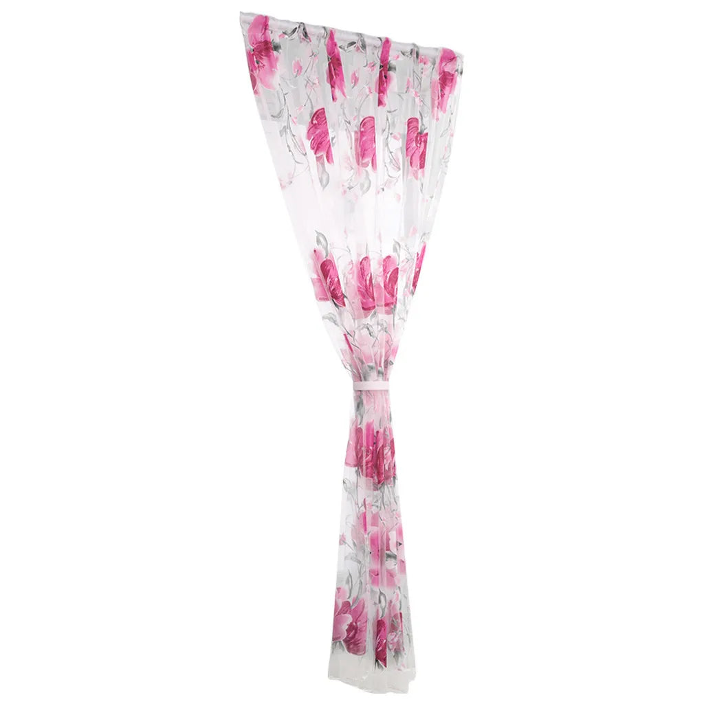 Floral Tulle Curtains For Living Room White Sheer Curtains For Bedroom Door Short Kitchen Window Curtains Drapes decoration