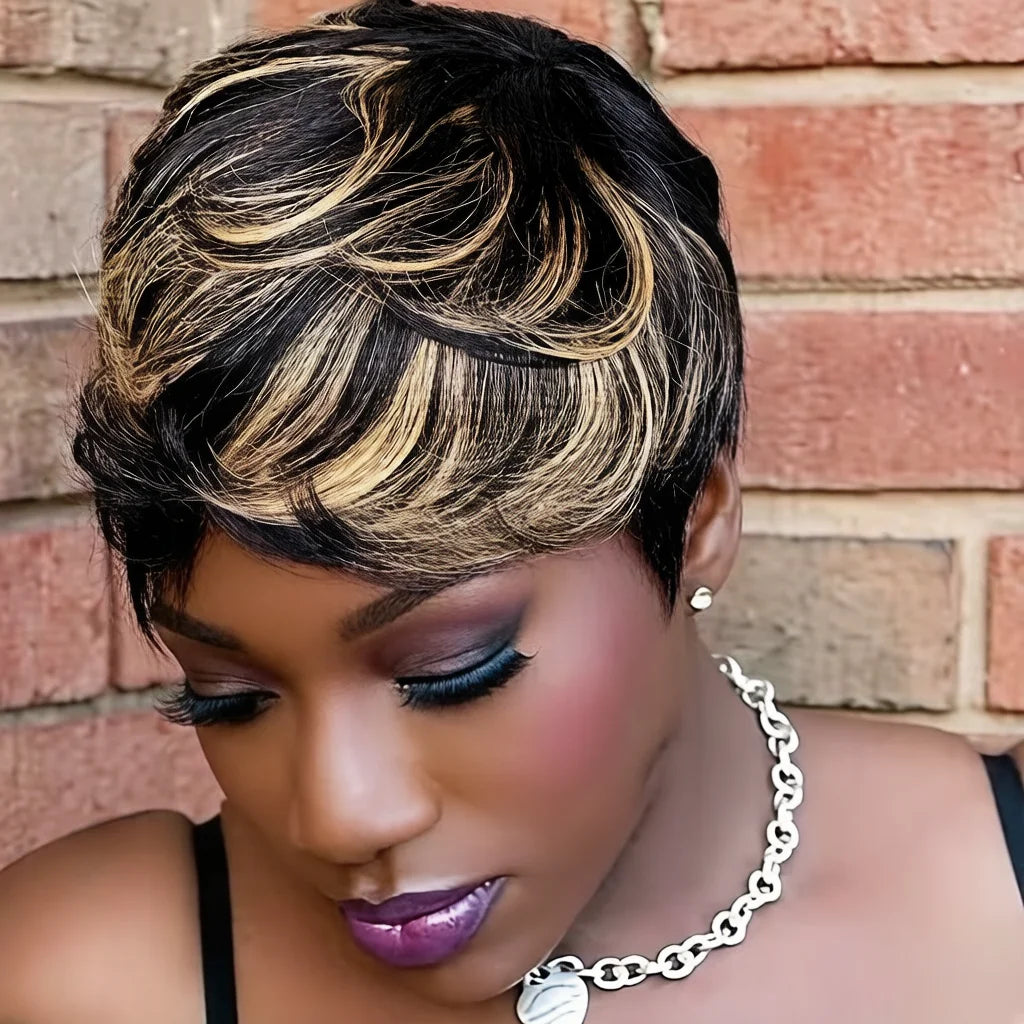 1b27 Color Body Wave Pixie Wig, Full Machine Made Human Hair Short Hair for Women, Stylish and Convenient Hairstyle Solution