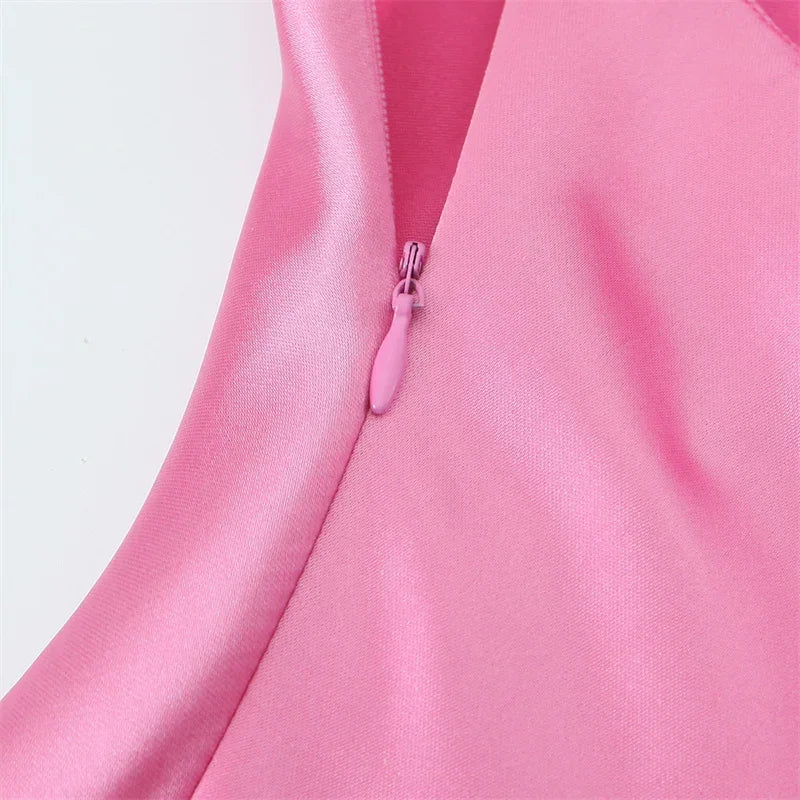 women's clothing summer new beach style fashion temperament elegant satin texture ruffled sling midi dress 3573/331