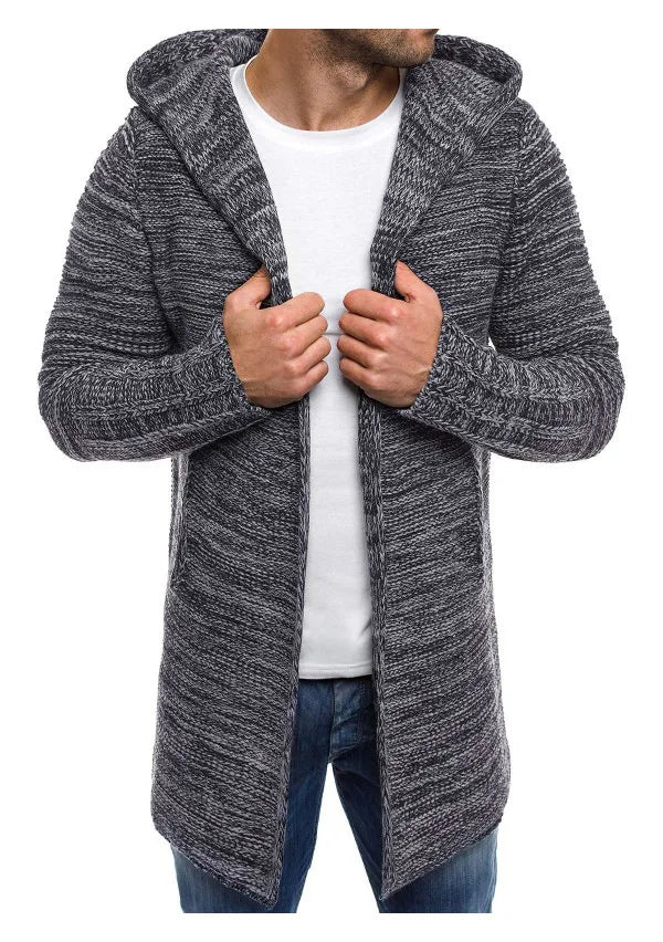 Men Jackets 2022 Spring Autumn New Mens Casual Sweater Snowflake Hooded Medium Long Knitted Cardigan Mens Outerwear Coats