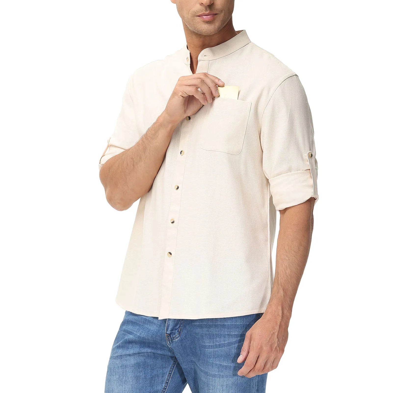 Men's Fashion Collar Henley Shirts Solid Color Casual Shirt for Vacation Men Business Casual Shirt Summer Breathable Daily Shirt