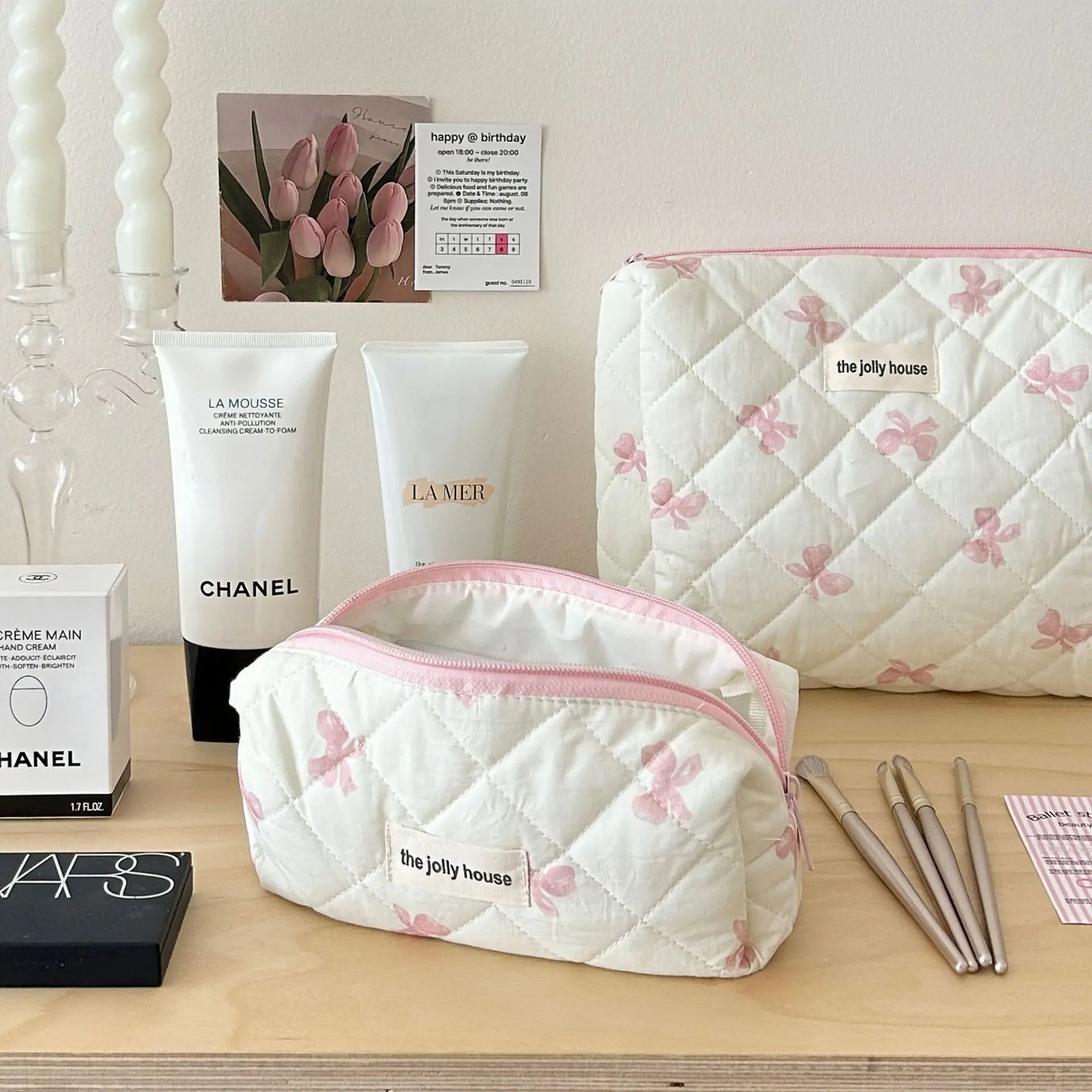Bolsa de cosméticos para mujerBolsa de viaje para artículos de aseo Bolsa de maquillaje con lazo Bolsa de almacenamiento de maquillaje de moda Neceser organizador de bolso Kosmetiktasche