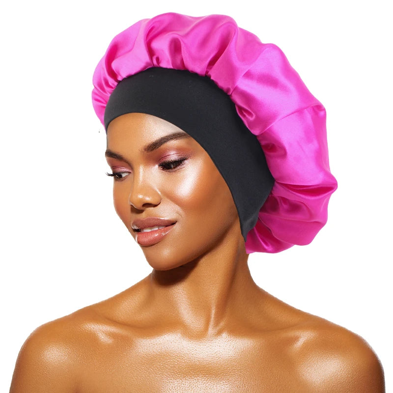 Gorros de satén lisos para mujer, con ala ancha, para dormir, bañarse, gorro unisex, con banda elástica, para el cuidado del cabello