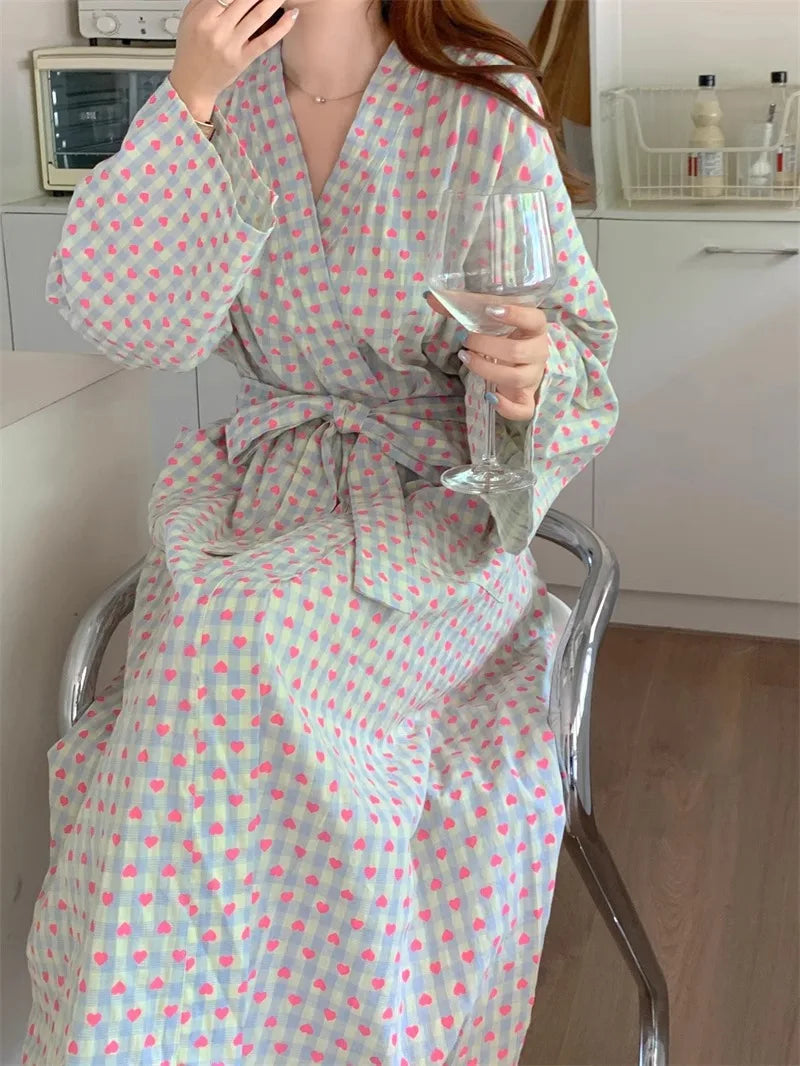 Bata de baño para mujer, estilo kimono largo y holgado, con cuello en V, cordones, pantalones a cuadros, bata de dormir sexy para mujer/niña.