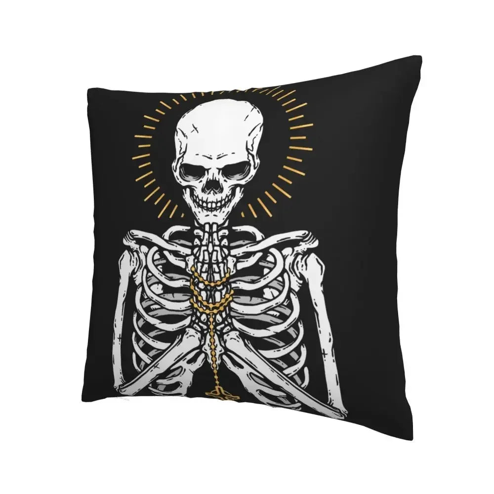 Pray For Death Skull Pillowcase Soft Fabric Cushion Cover Decorations Scary Halloween Pillow Case Cover Home Square Xcm