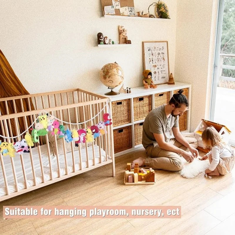 Stuffed Animals Toy Display Holder with 20 pcs Clips Boho Macrame Wall Hanging Storage Chain for Bedroom Nursery Play Room Decor