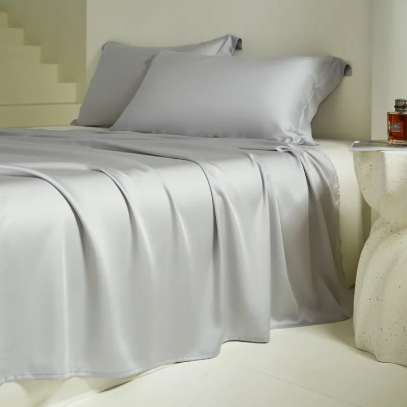 Us Queen Plain Grey Bed Top Sheet,Silky Eucalyptus Lyocell Plant Fiber Flat Sheet 228*259cm*1pc Breathable Soft Home Bed Linens