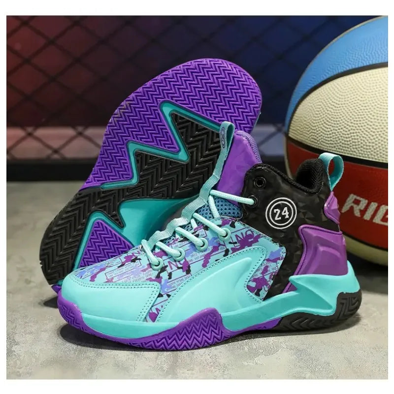 Kids Basketball Shoes Youth High Top Sneakers Boys Girls Lightweight Breathable,Ankle Support Non Slip Toddler Shock Absorption