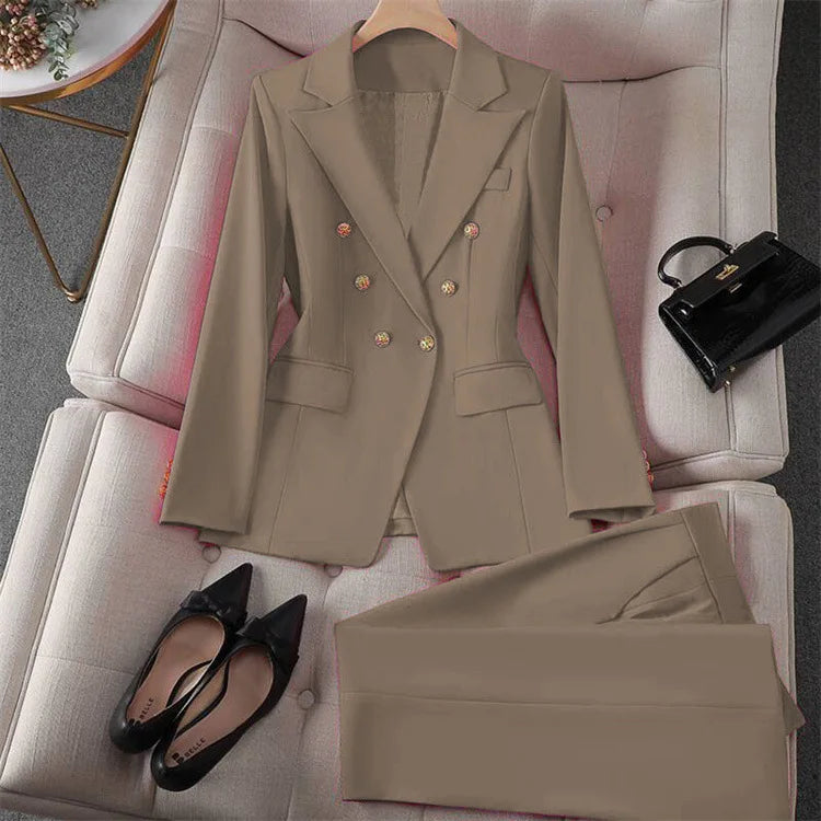 Casual Long Sleeve Blazer Pant Sets Suits For Woman Fashion 2 Pieces Set For Women Office Lady Coats Jackets