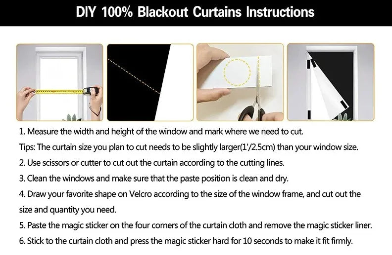 100% Blackout Curtain Removable Portable Travel Blocking Darkest Window Film Cloth Temporary DIY No Drill Blackout Curtains