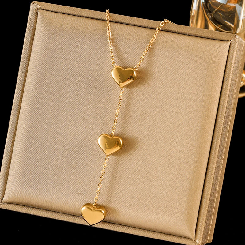 EILIECK 316L Stainless Steel Heart Love Pendant Necklace For Women Fashion New 18K Gold Plated Neck Chain Jewelry Collar Gift
