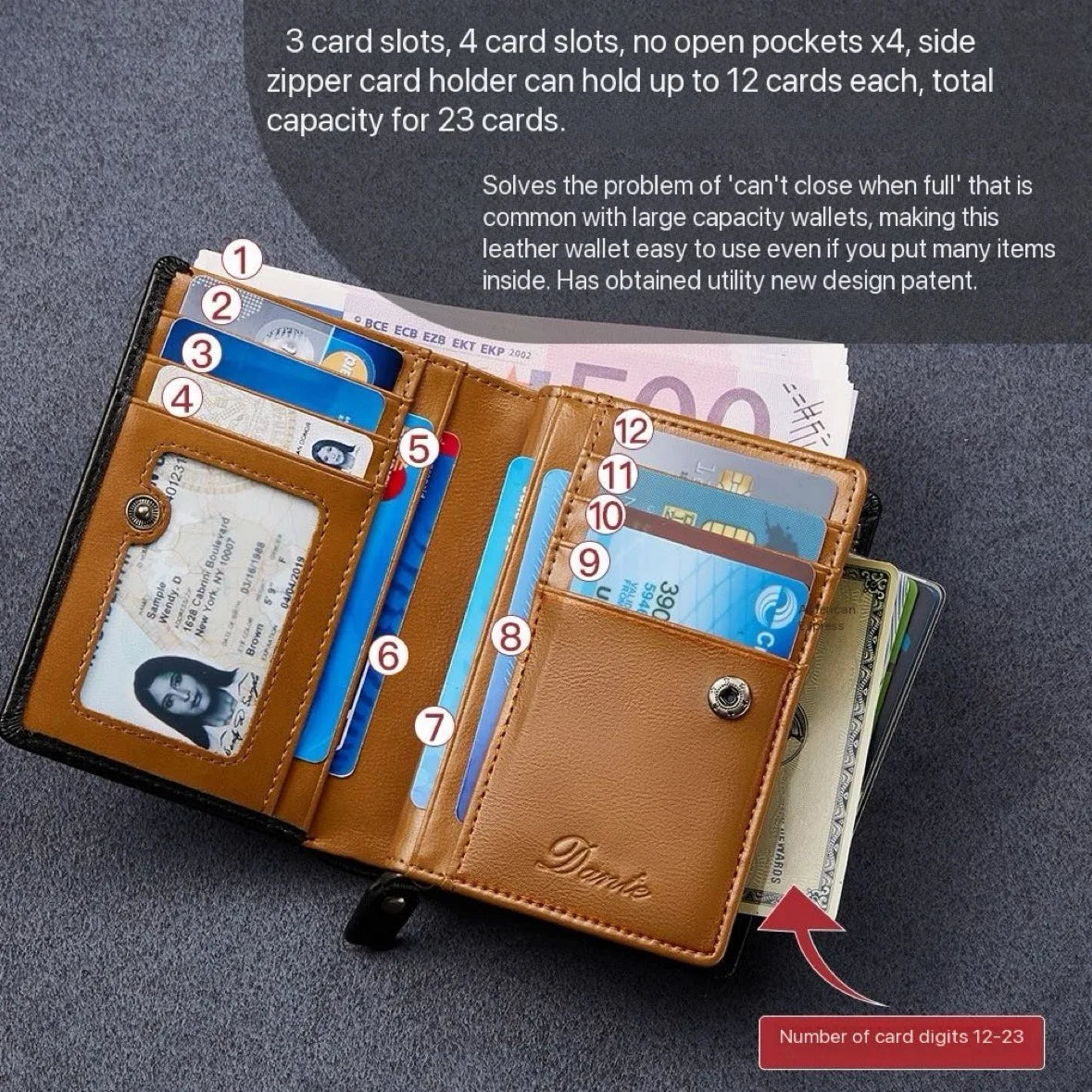 Men's Leather Wallet, Genuine Leather, Adult Luxury Brand Zipper, Large Capacity, Multiple Card Slots, Top Layer Cowhide Wallet