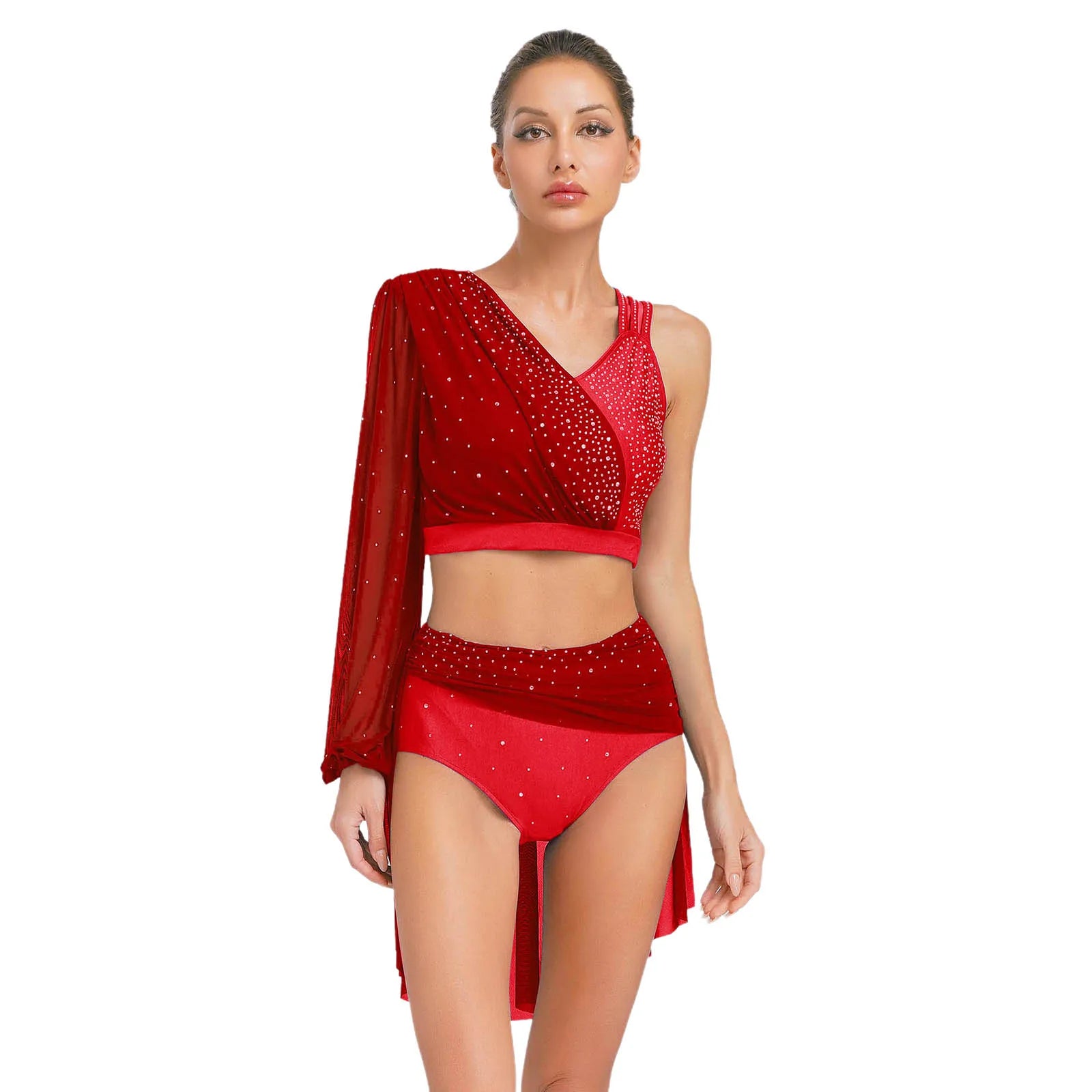 Modern Ballet Dance Set for Women Mesh Top with Skirted Briefs 2 Piece Lyrical Outfits Ballerina Girls Stage Performance Costume