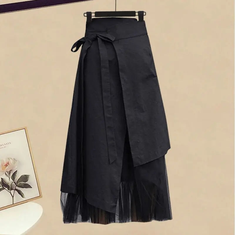 2 Piece Set Skirt and Top Spring Summer Casual V-neck Loose Top Skirt Sets Korean Fashion Women's Clothing