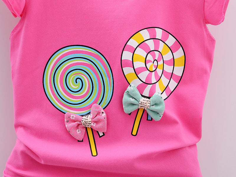 Conjuntos de ropa para bebé niña, camisetas, tops, pantalones cortos, conjuntos de ropa para niños pequeños, estampado de piruletas, ropa de verano para bebés